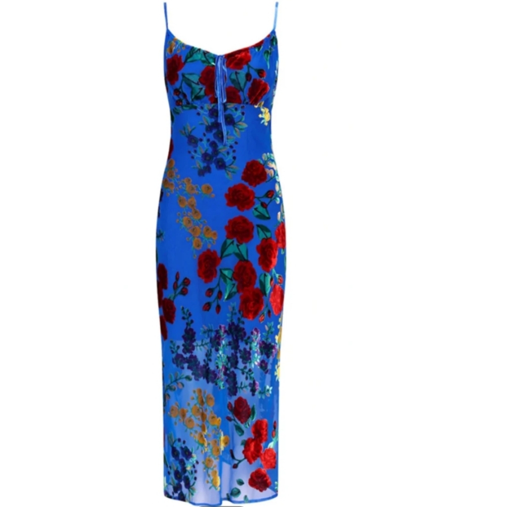 Commense Blue Floral Midi Dress